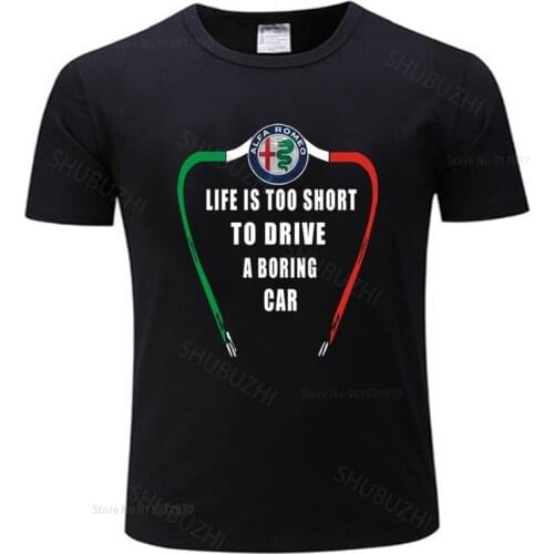 Men o-neck tshirt fashion brand t-shirt black new Alfa Romeo Logo Life is Too Short Men Clothing T-Shirts