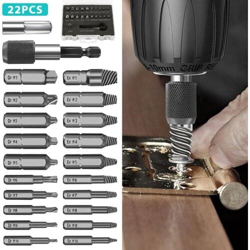 22Pcs Damaged Screw Extractor Drill Bits Guide Set HSS Broken Speed Out Easy out Bolt Stud Stripped Screw Remover Tool