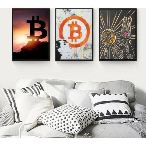 IBitcoin Wall Art Picture Abstract Cryptocurrency Canvas Painting Bitcoin Posters and Prints For Living Room Home Decoration