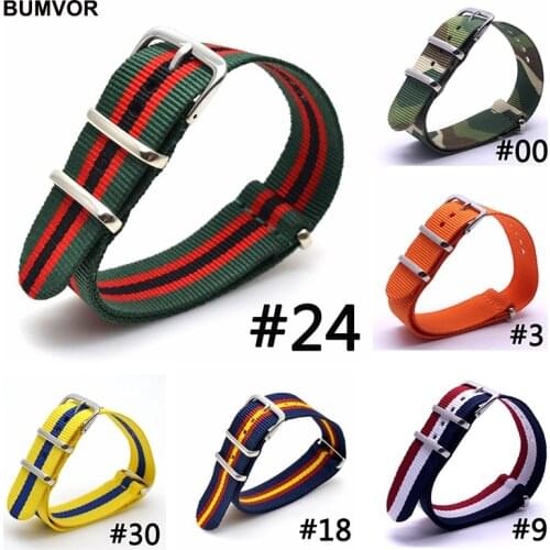 BUMVOR 16mm 18mm 20mm 22mm 24mm Nylon Watchband Army Sport Strap Fabric Nylon Belt Colorful Fabric Woven Nylon Wristband