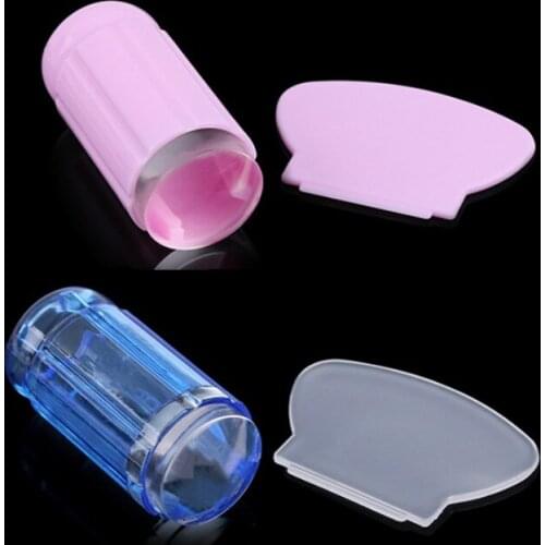 Wholesale New 500pcs Manicure Tranparent Silicon Nail Stamper with Scraper Set 9 colors Jelly Nail Stamp Polish Transfer Pattern