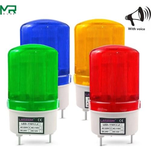 LED-1101 With voice Rotating rotary LED strobe Alarm Lamp light siren yellow blue red green LED warning light 12V 24V 110V 220V