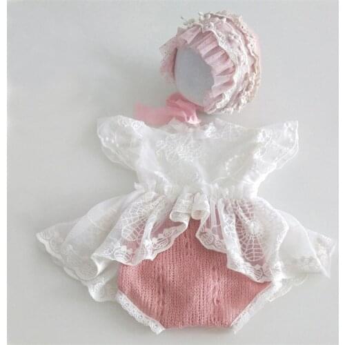 Newborn Photography Props Newborn Hat Lace Romper Bodysuits Outfit Baby Girl Dress Photo Costume