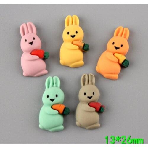 Rubber Solid Colors Flatback kawaii Resin Cabochon Cute Animal Rabbit Carrot Embellishments Scrapbooking Patch 13*26mm 20pcs