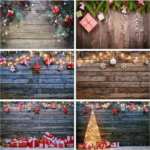 Scopiso Christmas Photography Backdrop Wood Board Light Winter Snow Gift Bell with Stars Decoration Photo Background Studio Prop