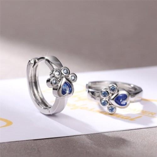 Huitan Blue Footprint Hoops Earrings with Cubic Zirconia Statement Womens Earrings for Dance Party Fresh Style Girls Jewelry