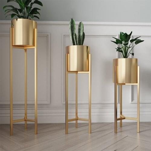 Nordic fashion gold metal flower rack indoor light luxury floor type plant stand household living room balcony decorative shelf