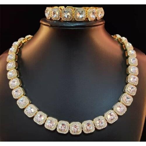 Hip Hop Big Tennis Chain Necklace Full Square Cubic Zircon Choker Chain Iced Out Bling Punk Rock Necklaces Fashion Jewelry Gifts