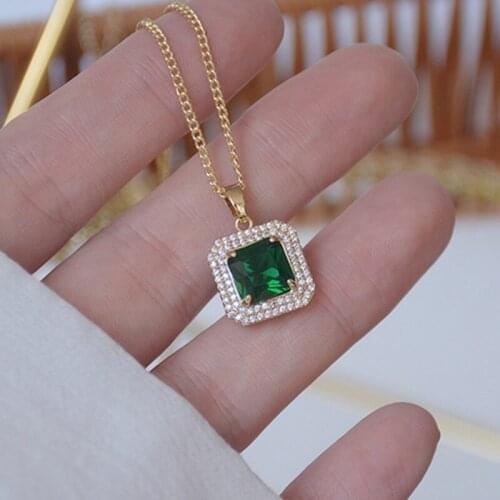 Xinbada Fashion Jewelry Micro-inlaid Zircon Full Diamond Square Emerald Zircon Necklaces for Woman Clavicle Chain Necklace
