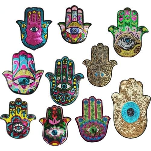 Rainbow Colorful Hamse Hand of Fatima Iron on Eyes Patches for Clothing Garment Accessory Sewing on Clothes Embroidery Applique