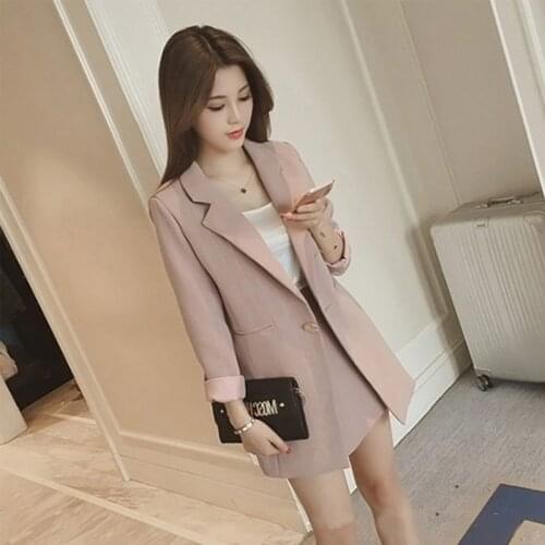 Fashion 2020 Women 2 Piece Sets Female Full Sleeve Single Button Notched Blazer Jacket + Skirt Business Lady Uniform Suit H182