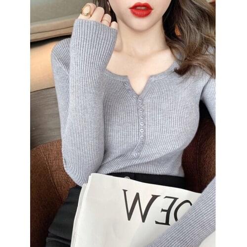 Woman Sweaters Womens V-neck Sweater 2020 Slim Fit Autumn and Winter Black Knitted Top Femme Chandails Pull Hiver