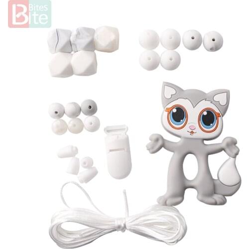 Bite Bites 1 Set Silicone DIY Set Cartoon Cat Pendant Perle Silicone DIY Teething Bracelet Food Grade Silicone Baby Teether
