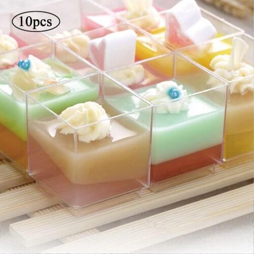 10pcs Transparent Square Plastic Cups For Desserts Mini Plastic Jelly Cup With Lid Dessert Container Food Mousse Cups With Lids