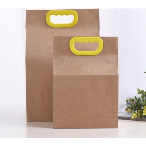 100Pcs/Lot Kraft paper Rice bags With Plastic Handle Stand Up Paper Gift Bags Food Paper Box Cookies Walnut Dry Fruit Stand Box