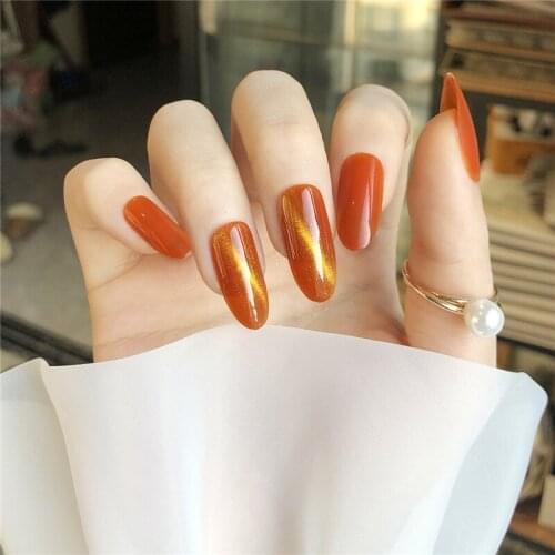 24pcs Orange Gradients Wear Long Paragraph Fashion Manicure Patch False Nails Save Time Wearable Nail Patch SANA889
