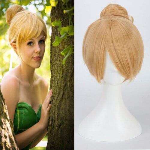 30cm short Golden Cosplay Wig Fairy Tinker Bell Full hair Wig synthetic wigs + Wig Cap