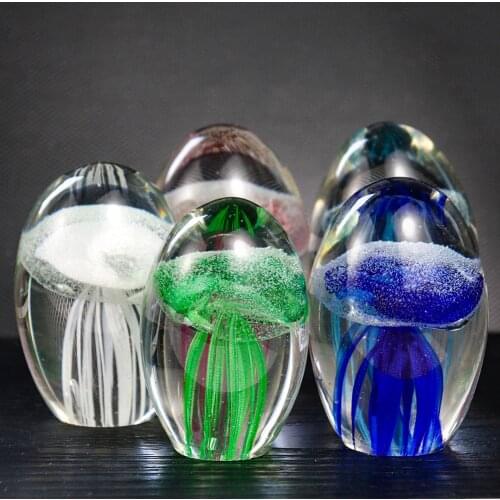 3D Crystal Jellyfish Ornament Color Change Soft Home Decoration Wine Cabinet Gift Glass Crystal Ball Table Decoration Ornament