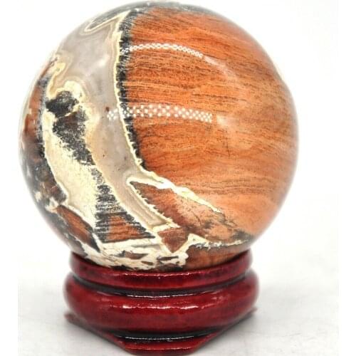 40mm Red Silver Leaf Jasper Quartz Crystal Shpere Healing Stone Natural Reiki Gemstone Massage Ball Trinket Decoration