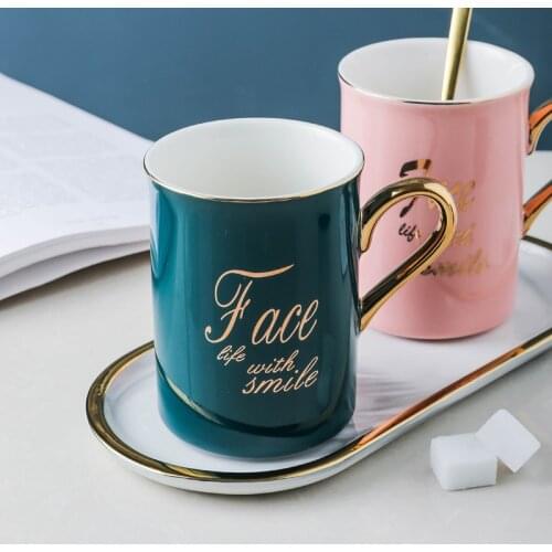 400ml Ceramic Mug Travel Coffee Mug Milk Tea Cup Creative Porcelain Water Mug Pink Gold Letter Breakfast Drinkware Home Decor