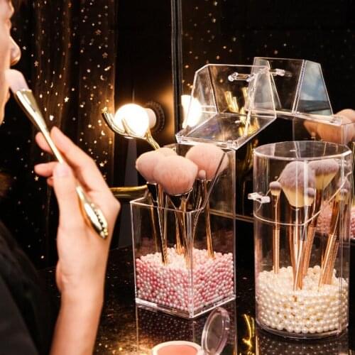 Acrylic Makeup Brush Storage Box Cosmetic Organizer Transparent Lipstick Storage Box Pen Holder Plastic Box with Lid Dustproof