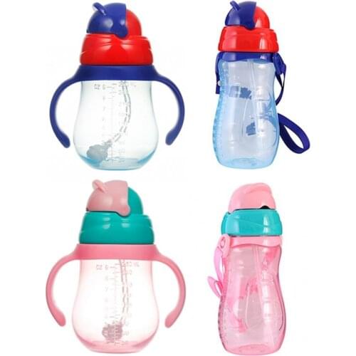 240 330ml Children Learn Drinking Water Straw Handle Bottle Baby Cup Cute Training Drink School Food Milk Bottles