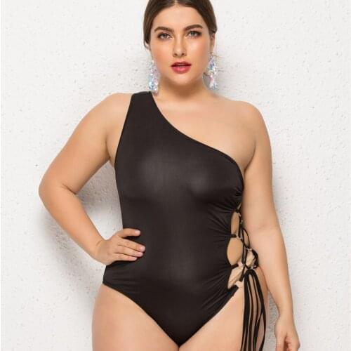 One Piece Swimsuit Female Sexy Lace Black Swimwear Women One Shoulder Bathing Suit Plus Size Body Suit Swim Beach Wear Monokini