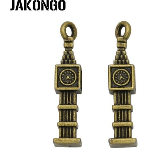 6PCS Antique Bronze Plated Zinc Alloy 3D Clock Tower Charms Pendants for Bracelet Jewelry Making DIY Handmade Craft 27x11mm