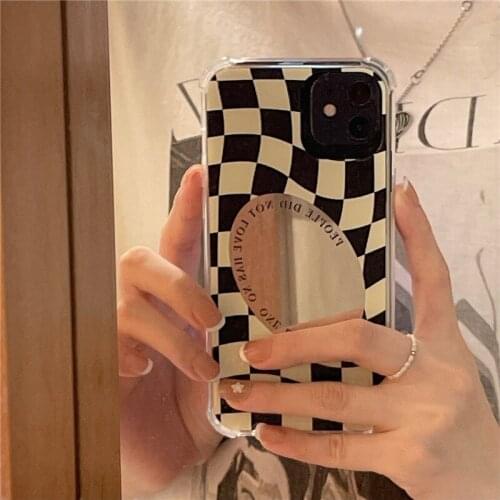 INS Retro Black and White Checkerboard Cell Phone Case For iPhone 11 12 ProMax XR XSMax X 7 8 Plus SE2 Makeup Mirror cases Cover