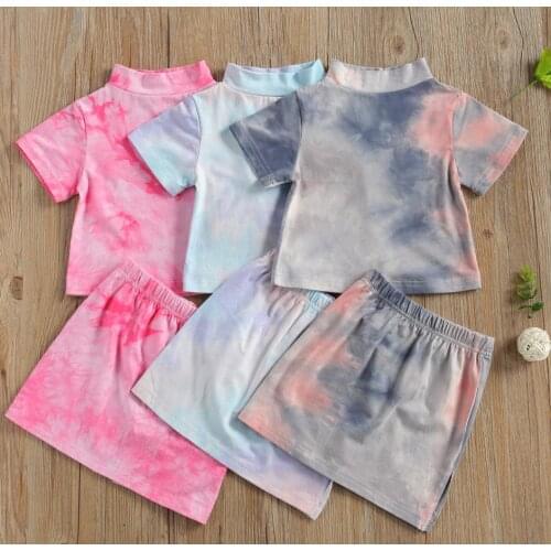 Kids Girls Fashion 2-piece Outfit Set Short Sleeve Tie-dye T-shirt Skirt Set For Children Baby Girls