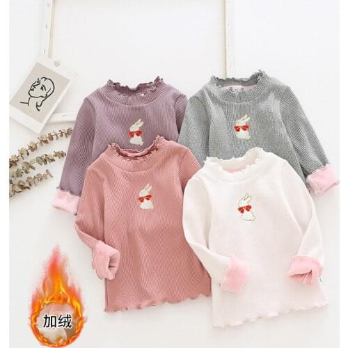 2020 Toddler Girls Winter Clothes Cute Lovely Rabbit Plus Velvet Tshirt for Girls Baby Kids Thicken Cartoon Warm Bottoming Shirt