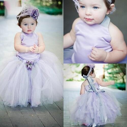 Little Baby Toddler Flower Girl Dresses Lavender Satin Halter Tulle Ball Gowns Girl Pageant Dresses Tow Piece Birthday Party Dre