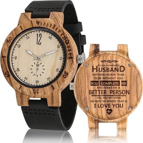 To My Wonderful Husband Men Casual Quartz Watch High Quality Wood Dial Leather Band Useful Buckle For Husband Anniversary Gift