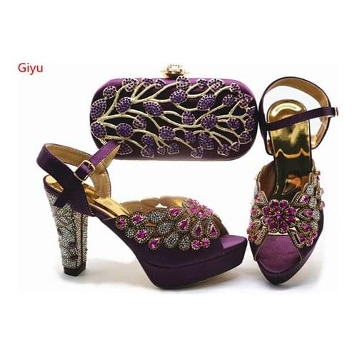 Doershow beautiful Shoes And Bag Matching Set With purple Hot Selling Women Italian Shoes And Bag Set For Party Wedding!HGX1-2