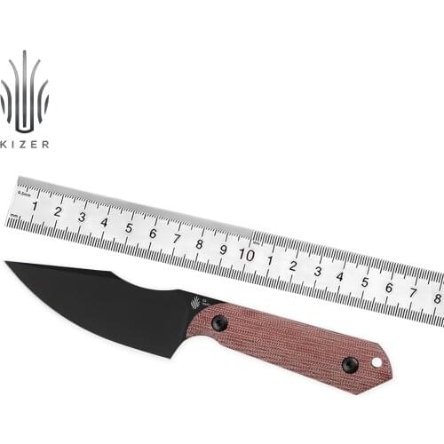 Kizer Mojave Exclusive Fixed Blade Knife Harpoon 1040E1 Hunting Knife Red Micarta Handle D2 Durable Steel Black Survival Tool