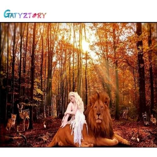 GATYZTORY Full Square Diamond Painting Kit Girl and Lion Embroidery Diamond Mosaic Sale Animal Rhinestone Picture Home Decoratio