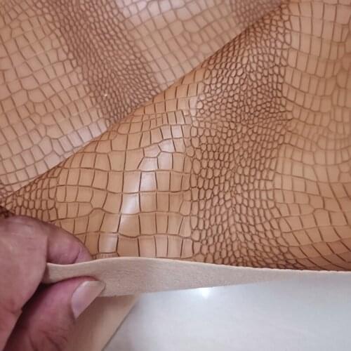 Good Lt. Brown Matte Faux Crocodile Small Stripe Pattern Printing PU Leather Fabric for Sofa Sewing Material DIY Bag/Car Seat