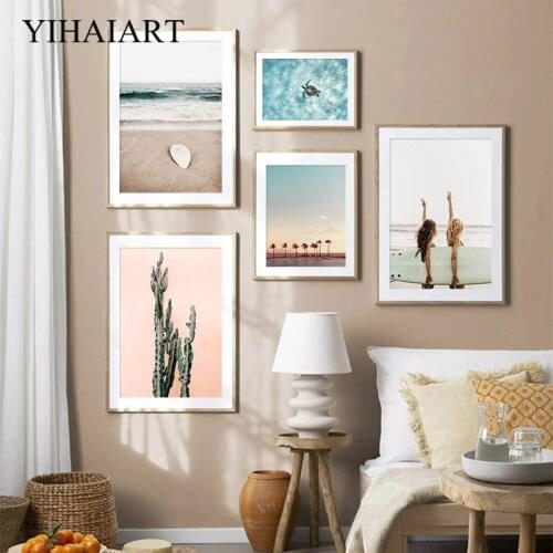 Sunset Sea Canvas Painting Tropical Beach Surfer Decoration Travel Poster Wall Art Print Landscape Picture Living Room Decor