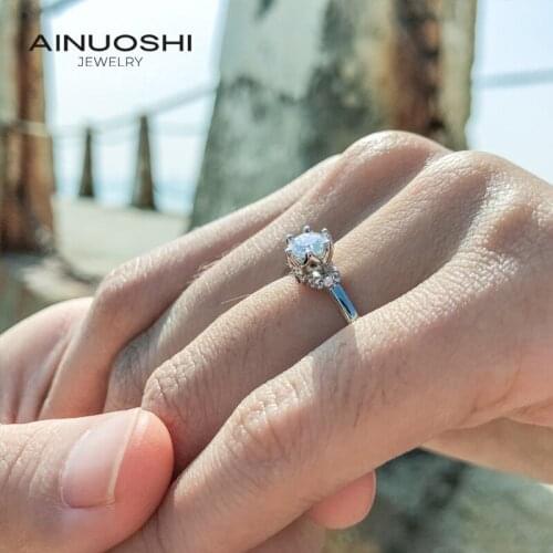 AINUOSHI Classic 925 Sterling Silver Moissanite Rings 0.5ct D color Lab Diamond Simple Anniversary Wedding Ring Jewelry Gifts