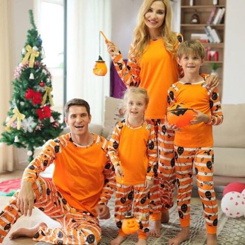Halloween Family Matching Pajama Sets Mother Kids Sleepwear 2pcs 2021 Baby Boys Striped Pyjamas Pumpkin Printed Clothing Sets