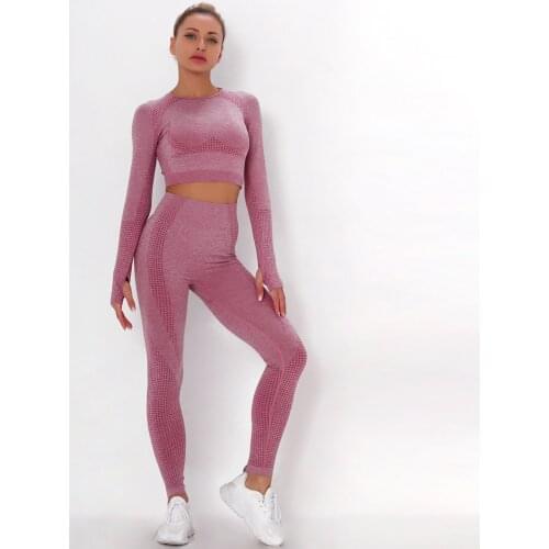 Seamless Yoga Suit Women Sexy High Elasticity Workout Clothes Fitness Long Sleeve High Waist Leggings Gym Clothing Sportswear