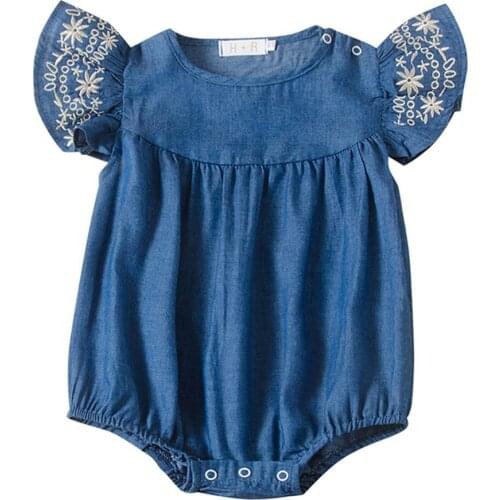 Summer Cute Baby Girls Romper Denim Rompers Set Short SleeveJumpsuit 0-24M Children Kids Clothes Hot