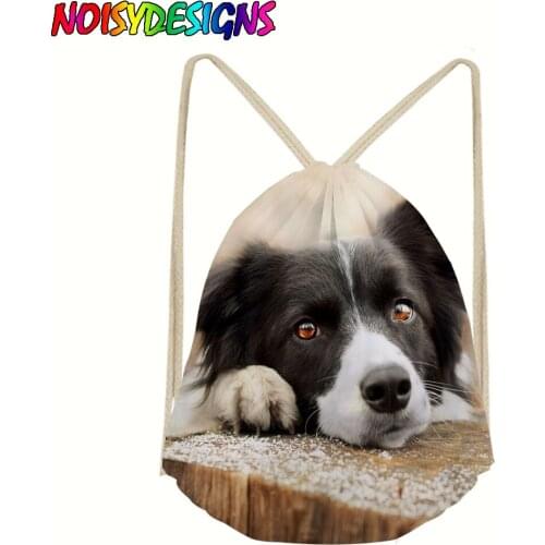 Linen Storage Package Bag Border Collie Dog Pattern Drawstring Bag Small Coin Purse Travel Women Small Cloth Bag Gift pouch