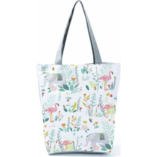 Fashion Flamingo Elephant Printed Womens Handbag Big Capacity Soft School Bag Portable Travel Vacation Pretty Outdoors Packs