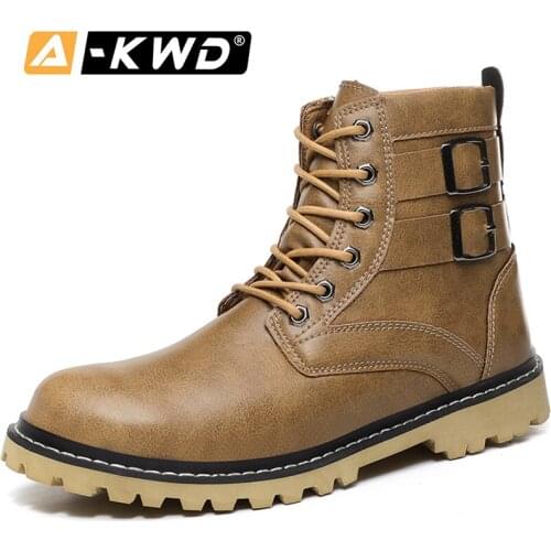 Fashion Winter Men Boots Brown Men Snow Boots Pu Leather Men Winter Shoes High Top Work Shoes Boots Homme British Booties 39-44