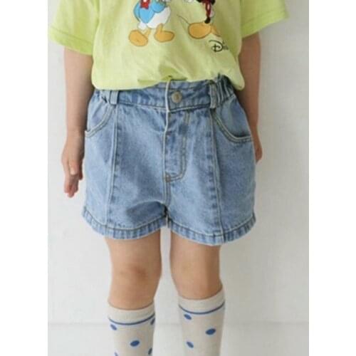 New summer casual childrens pants, boys and girls Western style stitching washed simple denim shorts