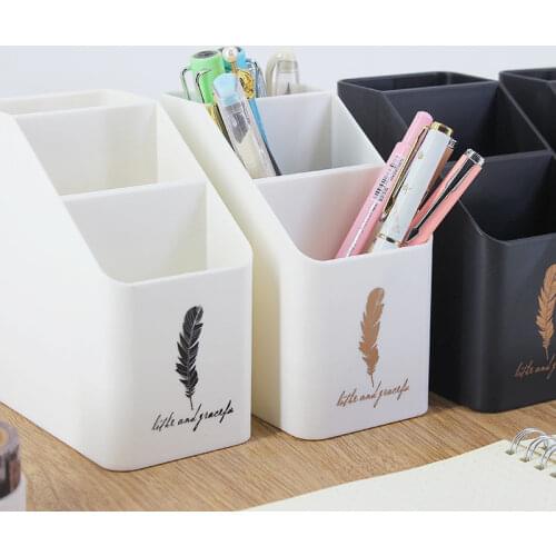 School supplies Nordic style white simple fashion cute pencil holder trapezoidal double-layer pencil organizer for desk