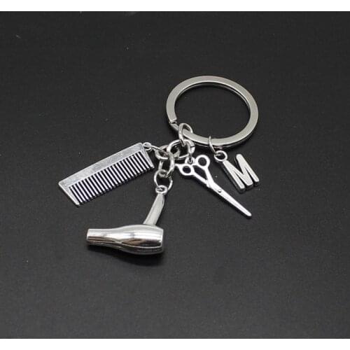 Hairdresser Scissors Hairdryer Comb Decorative Keychain Gift Keychain Hairdryer Letter Keychain