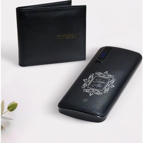 Personalized Is Black Wallet and 12.000 Mah Powerbank Gift Seti-1