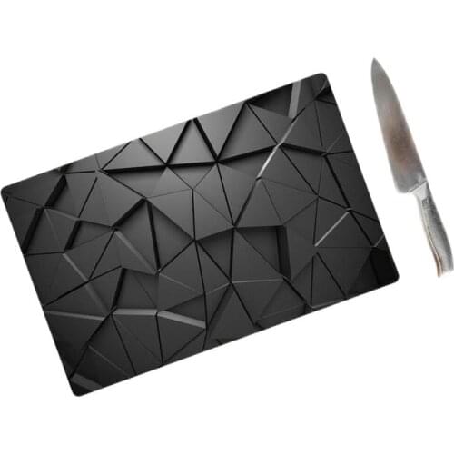 Glass Cutting Board Anthracite Crystal Decorated Glass Cutting Board Decorative Kitchen Geometric Figure Printed Chopping Blocks